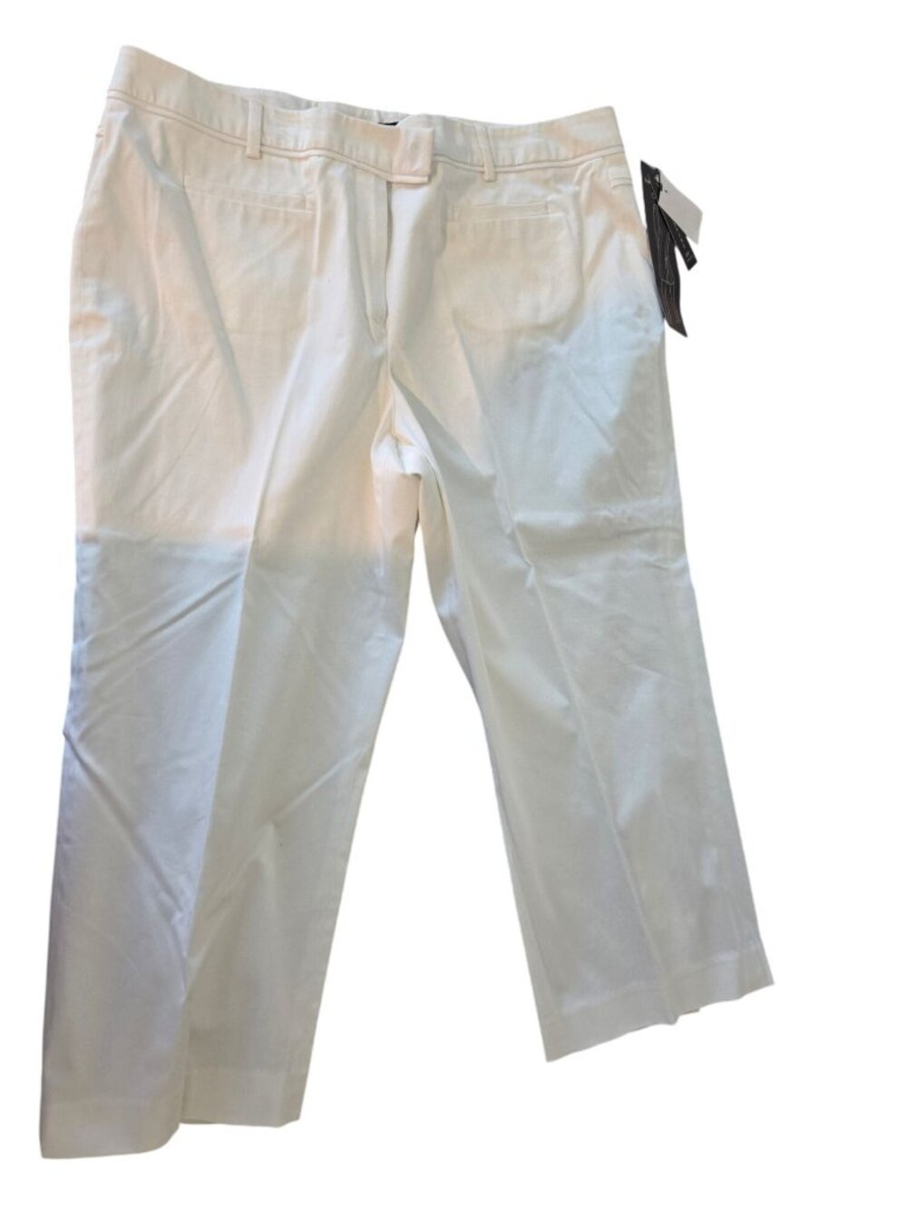 Larry Levine Womens 14 White Stretch Crop Pants Button Ankle Coastal Preppy NWT